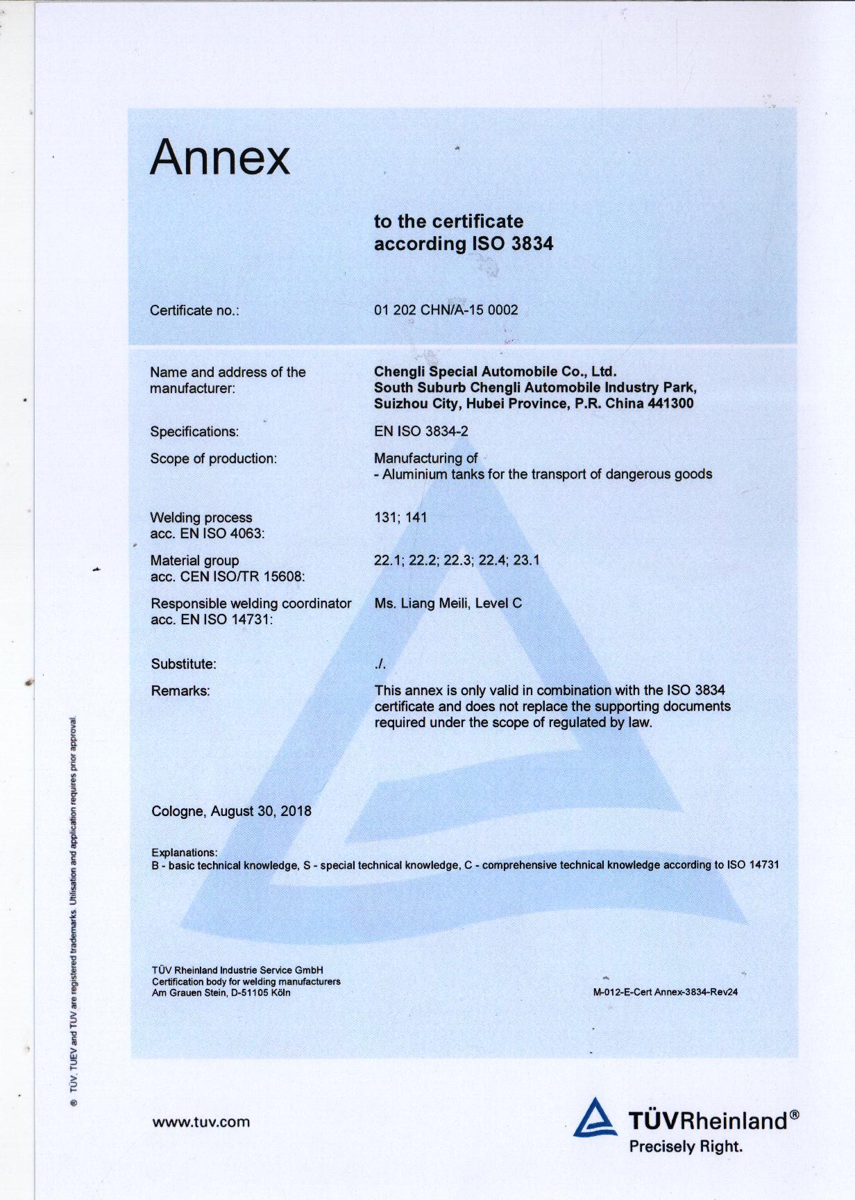 TÜV Rheinland ISO 3834 Annex (EN)